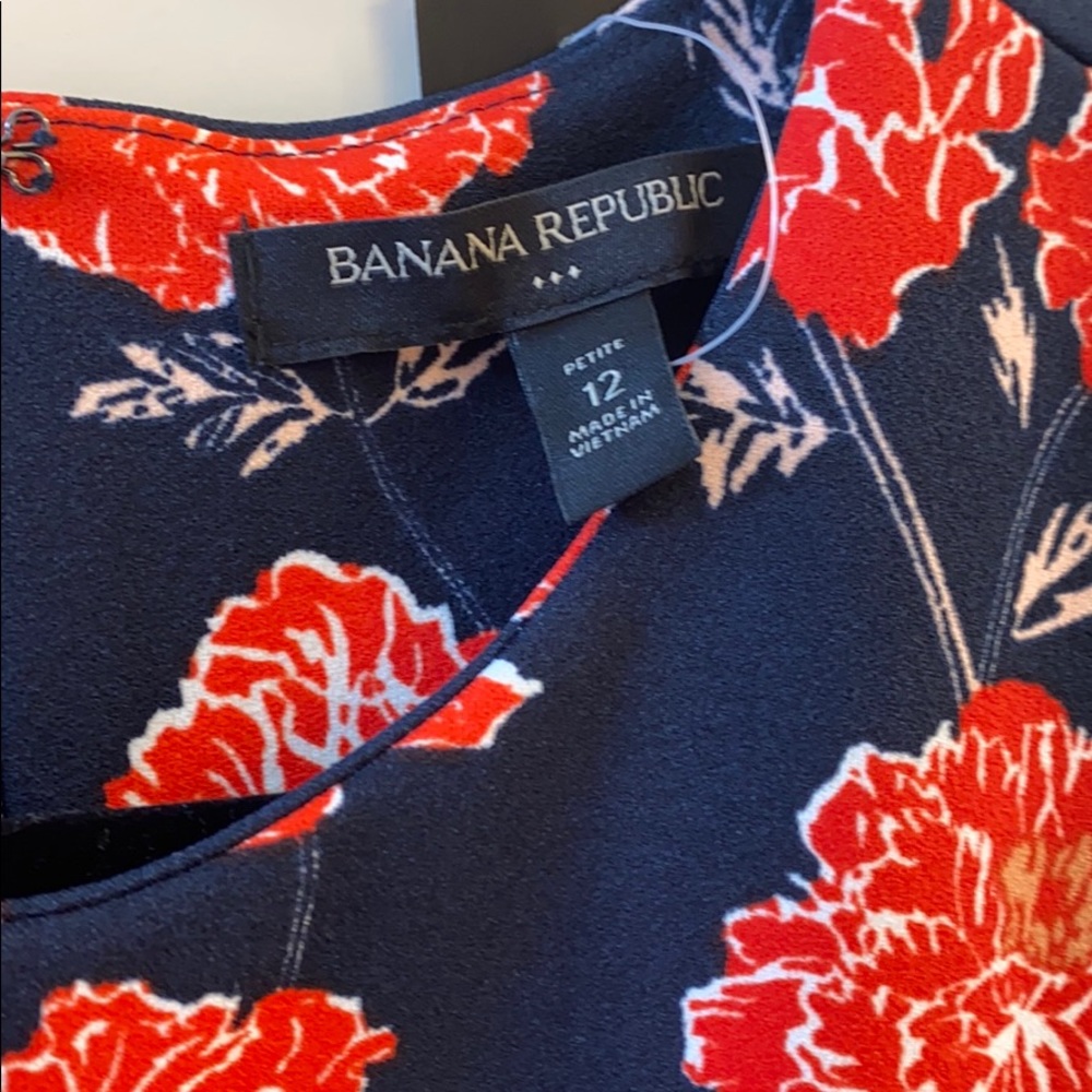 NWTs Banana Republic Flowered Dress Navy SZ12p - Picture 3 of 4